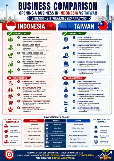 Strong and weakness open a business in Taiwan and Indonesia
